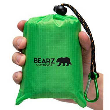 BEARZ Outdoor Beach Blanket/Compact Pocket Blanket 55″x60″ - Lightweight Camping Tarp, Waterproof Picnic Blanket, Festival Gear, Sand Proof Mat for Travel, Hiking, Sports - Packable w/Bag