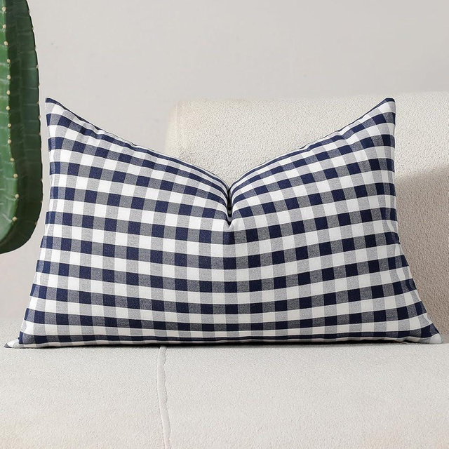 vctops Navy Buffalo Check Plaid Decorative Throw Pillow Covers 12x20 Inch Farmhouse Gingham Lumbar Cushion Cover Pillowcase for Sofa Bedroom Couch (Navy Plaid,12"x20")