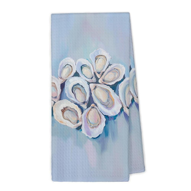 XBBMGG Coastal Beach Oyster Kitchen Towels, Oyster Decor Dish Hand Tea Towels, Blue Ocean Beachy Decorative Towel for Bathroom Kitchen, Coastal Beach Bathroom Decor, 16x24 Inch