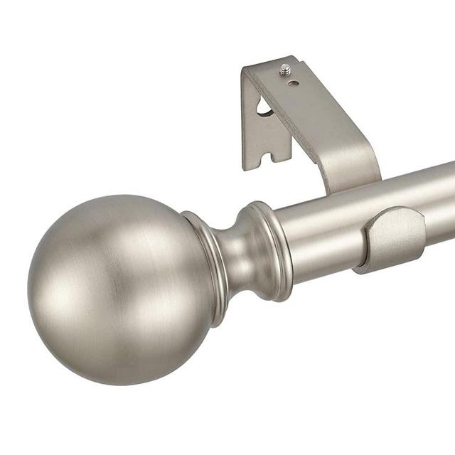 Kemmie 1" Classic Window Curtain Rod with Round Finials Simple Single Telescoping Drapery Rod, 36-72", Matted Nickel
