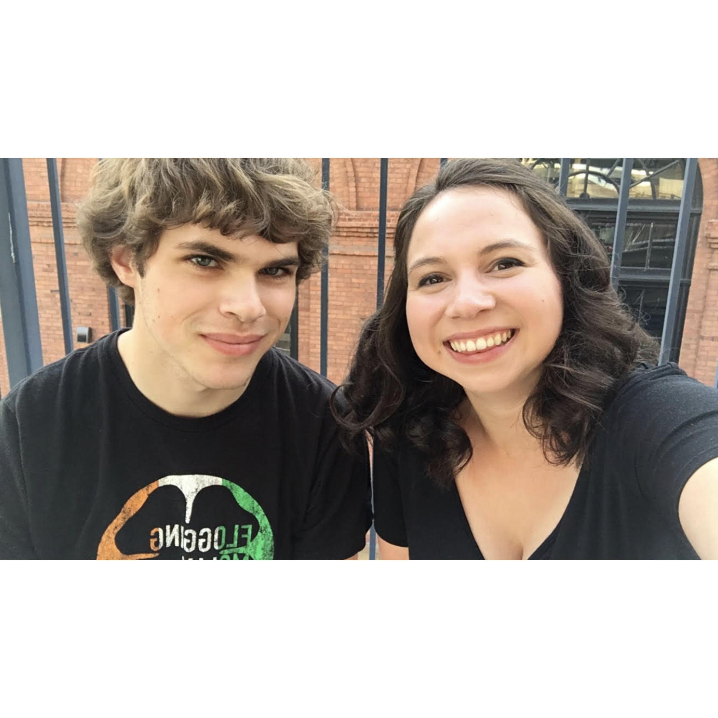 2018: Flogging Molly Concert. 
We've been to four Flogging Molly concerts together. Little did we know that our wedding would be held in the exact room of the window in the background of this photo!