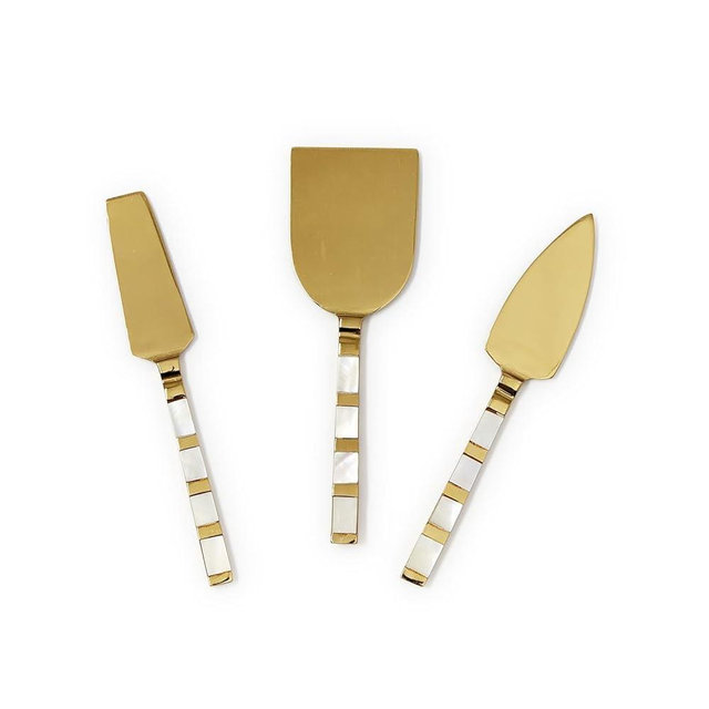 Two's Company Mother of Pearl Cheese Knives in Gift Box, Set of 3, Brass, Kitchen Tools and Accessories, 54765