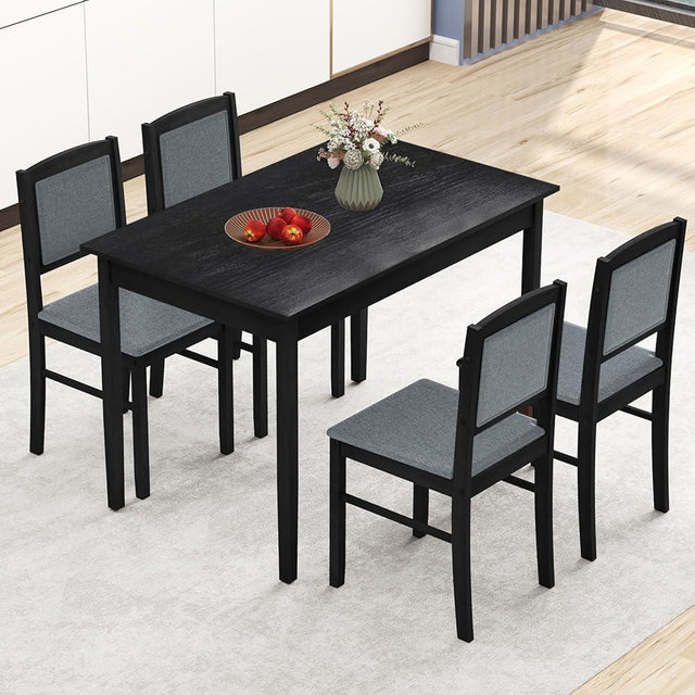 NAFORT Kitchen Table Set for 4, Mid-Century Modern Dining Table and Chairs Set of 4, Farmhouse Dinner Set w/ 4 Upholstered Chairs, Rubber Wood Dinette Set for Kitchen& Dining Room, Restaurant