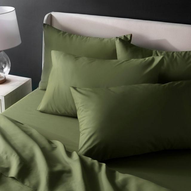 King 300 Thread Count Percale Cotton Solid Sheet Set Olive Green - Welhome