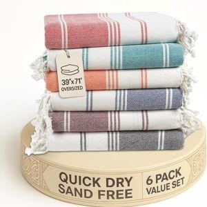 LANE LINEN 6-Pack Oversized Pre-Washed Beach Towels, Stylish Quick-Dry Pool & Travel Towels for Adults, 39"x71" - Diamond Multi Colors