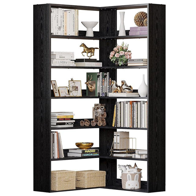 IRONCK Bookshelves 6 Tiers with Baffles Industrial Large Corner Etagere Bookcase Storage Display Rack for Living Room Home Office