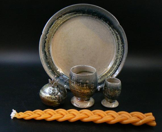 Handmade Ceramic Havdalah Set, Pottery Havdala Set, wood and soda fired, Bar Mitzvah & Bat mitzvah gift