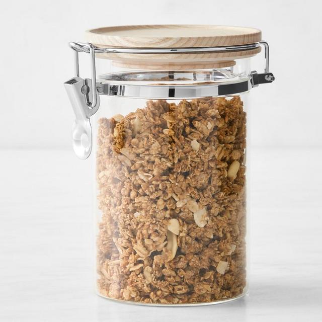 Hold Everything Stacking Glass Canister with Clamp, Ashwood, Medium