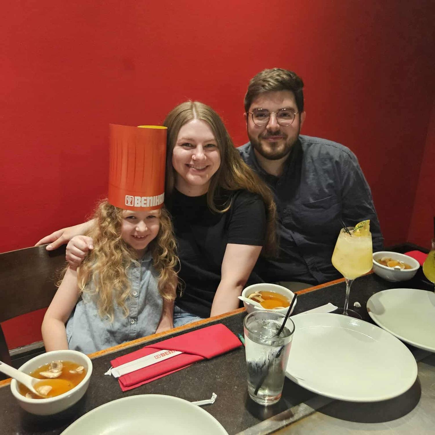 Jackson, Lindsay, and their niece, Emmalyn at Benihana
