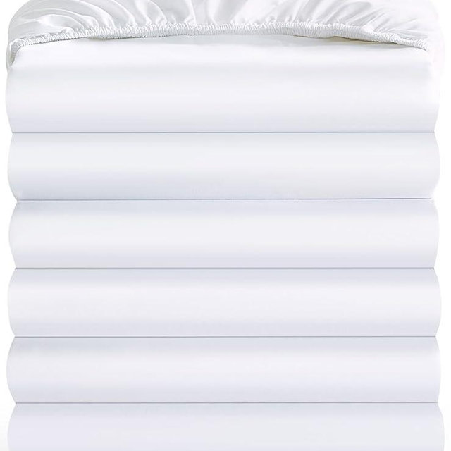 Maple&Stone Queen Fitted Sheet Only - Bulk Pack of 6 Bottom Sheets - Premium Soft & Breathable, Brushed Microfiber Fabric for Queen Size （White）