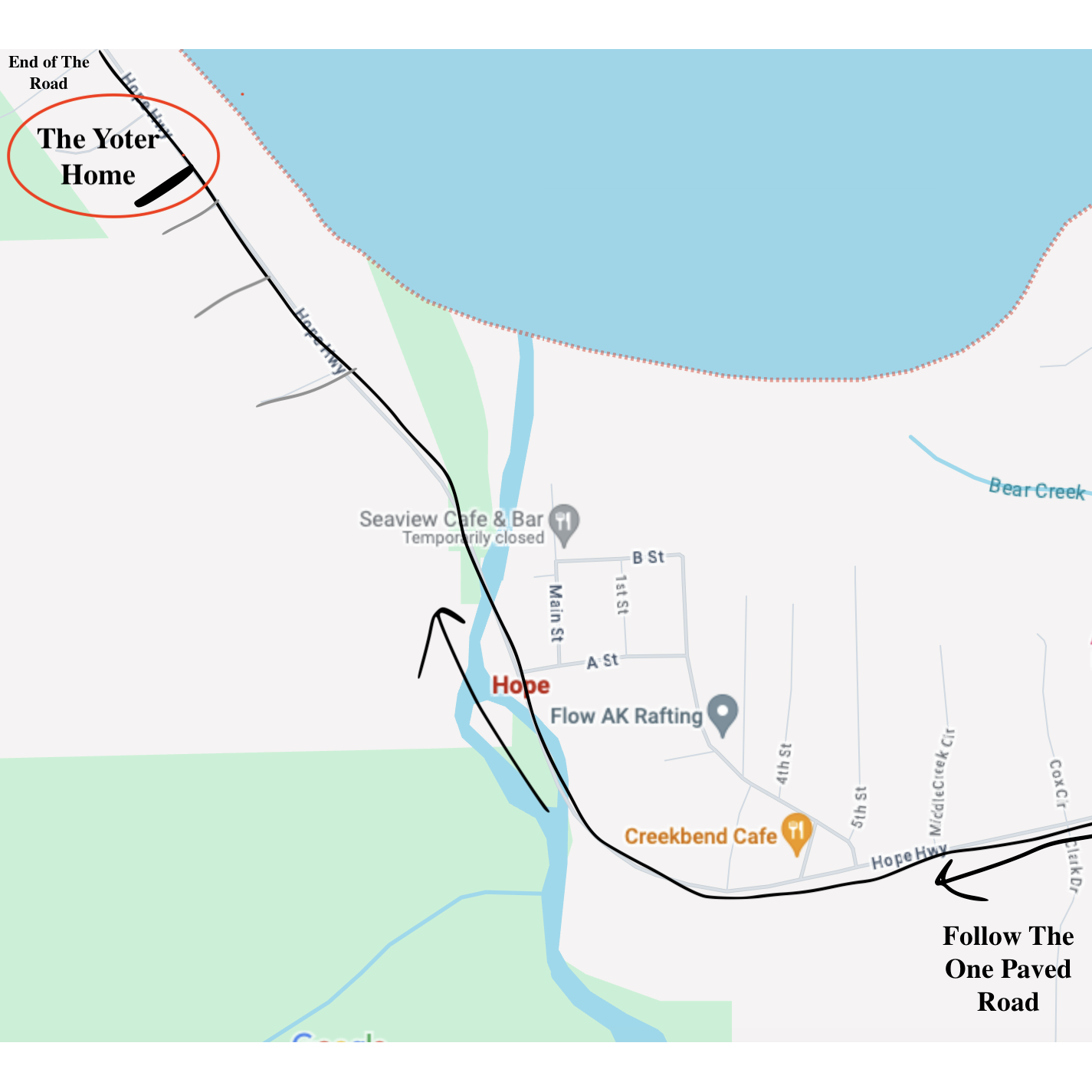 Directions to Hannah's parents house for the ceremony.