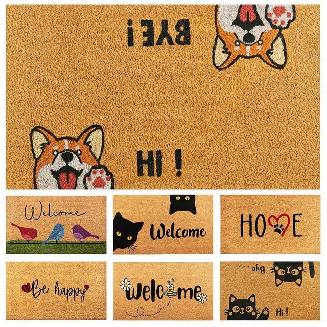 Hi-Bye Dog - 29"x17" - Coir Door Mat with Heavy Duty Backing - Welcome Mats for Entryway, Porch - Anti-Slip PVC & Coconut Fiber Surface - Natural Home Accessories, Minimalist Original Design