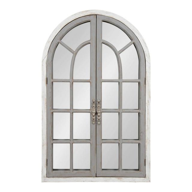 28" x 44" Boldmere Wood Windowpane Arch Mirror White/Gray - Kate and Laurel