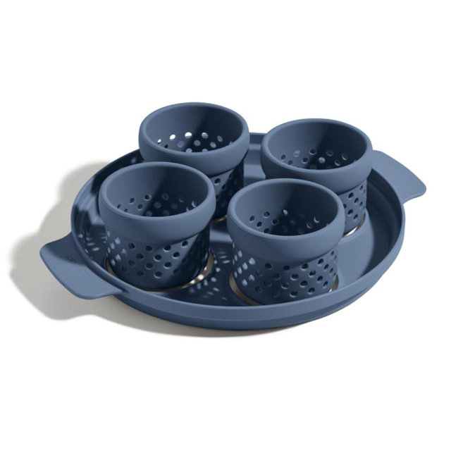 Our Place Silicone Egg Poacher Add-On - Easy-Use Poaching Set | Fail-Proof Water Bath Design | Includes Sturdy Nylon Platter & Perforated Cups | BPA-Free, Dishwasher Safe | Blue Salt