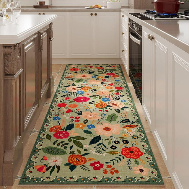 Rugcomf Runner Rug for Hallways Kitchen Runner Rug Non Slip 2'6''x8' Washable Runner Rugs with Rubber Backing Soft Floral Carpet Runner for Hallways, Kitchen, Laundry, Bedroom, Bathroom(Green)