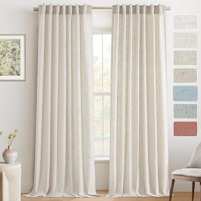 PrinceDeco Linen Curtains 84 Inches Long for Living Room Light Filtering Farmhouse Style for Bedroom Windows Rod Pocket/Back Tab Linen Curtains Privacy Assured,2 Panels,Ivory