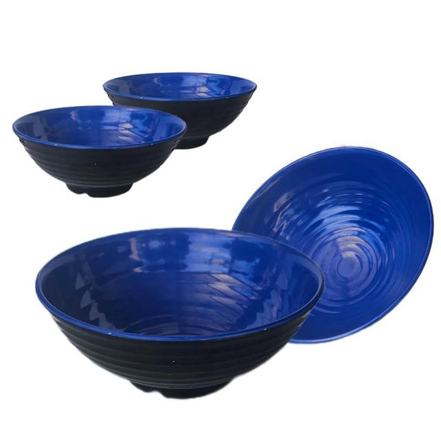 4 Ramen Bowls, 12 pieces Pho set. Red Black Asian Japanese soup. Utensil Spoons And Chopsticks kit. Melamine. Large 37 oz. Noodles, Rice, Udon, Thai, Chinese, Korean, Wonton, Miso (Blue Black x4)