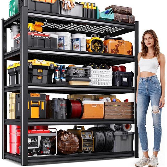JOJUOU Garage Shelving-3000 lbs 5 Tier Storage Shelves,Adjustable Heavy Duty Metal Shelving Unit and Storage Large Wire Rack,Utility Steel Shelf for Warehouse Industrial Pantry Basement 71"x46"x18"
