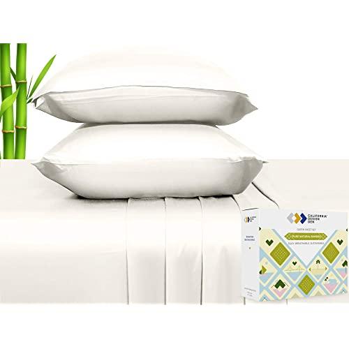 100% Natural Bamboo Sheets - Silky Soft Touch, Hypoallergenic, Cool and Lightweight, 4 Piece Luxurious Bed Sheet Set, Elasticised Deep Pocket for Snug Fit (Queen Size, Ivory)