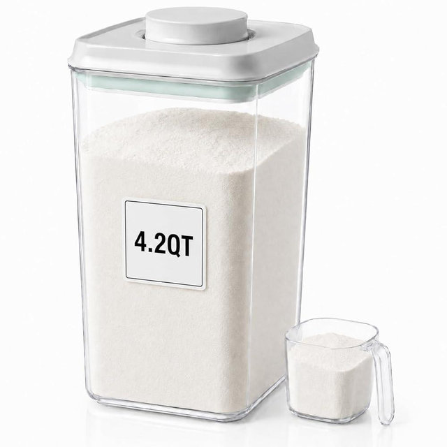 USYOGO POP Airtight Flour-Rice Food-Storage Container - 4L/4.2Qt Jar with Lid and 3.3Oz Scoop | BPA-Free | Can Hold 5lb of Flour or 5lb of Rice | Stackable and Durable