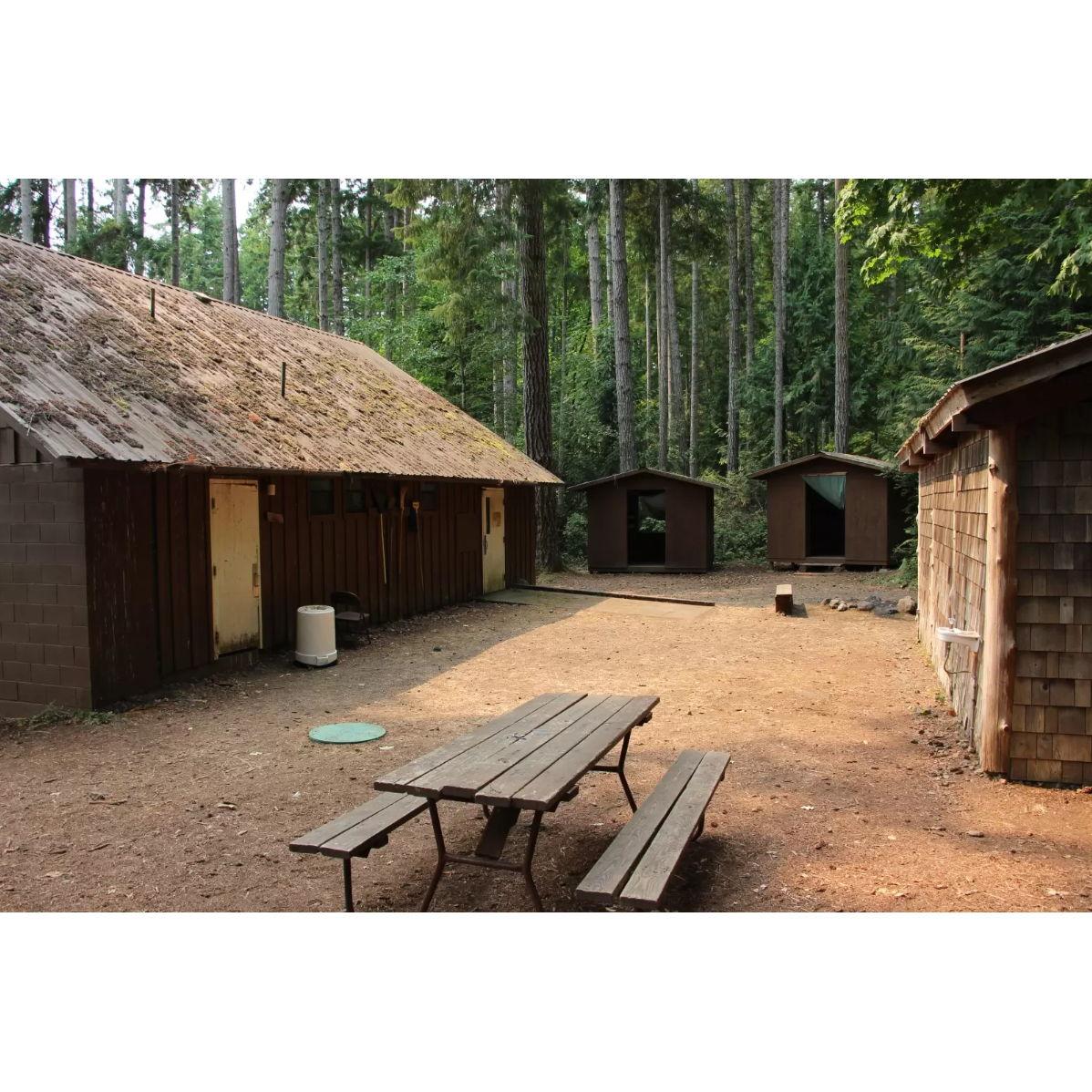 The building to the left houses the restroom for this area