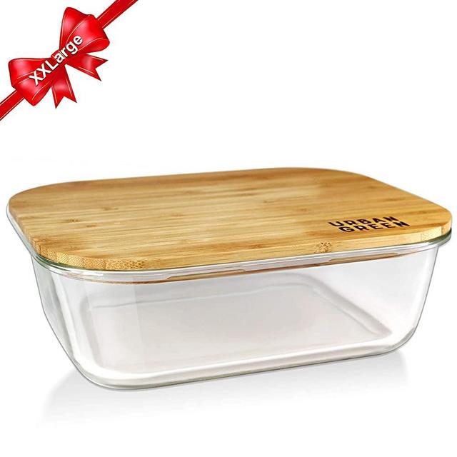 Urban Green Glass Bamboo Lids, Meal Prep Containers Food storage, XXLarge Size, Pantry Kitchen Fridge Cabinet Organizer, Lunch box, Butter Dish, Microwave Oven Freezer Safe, Clear