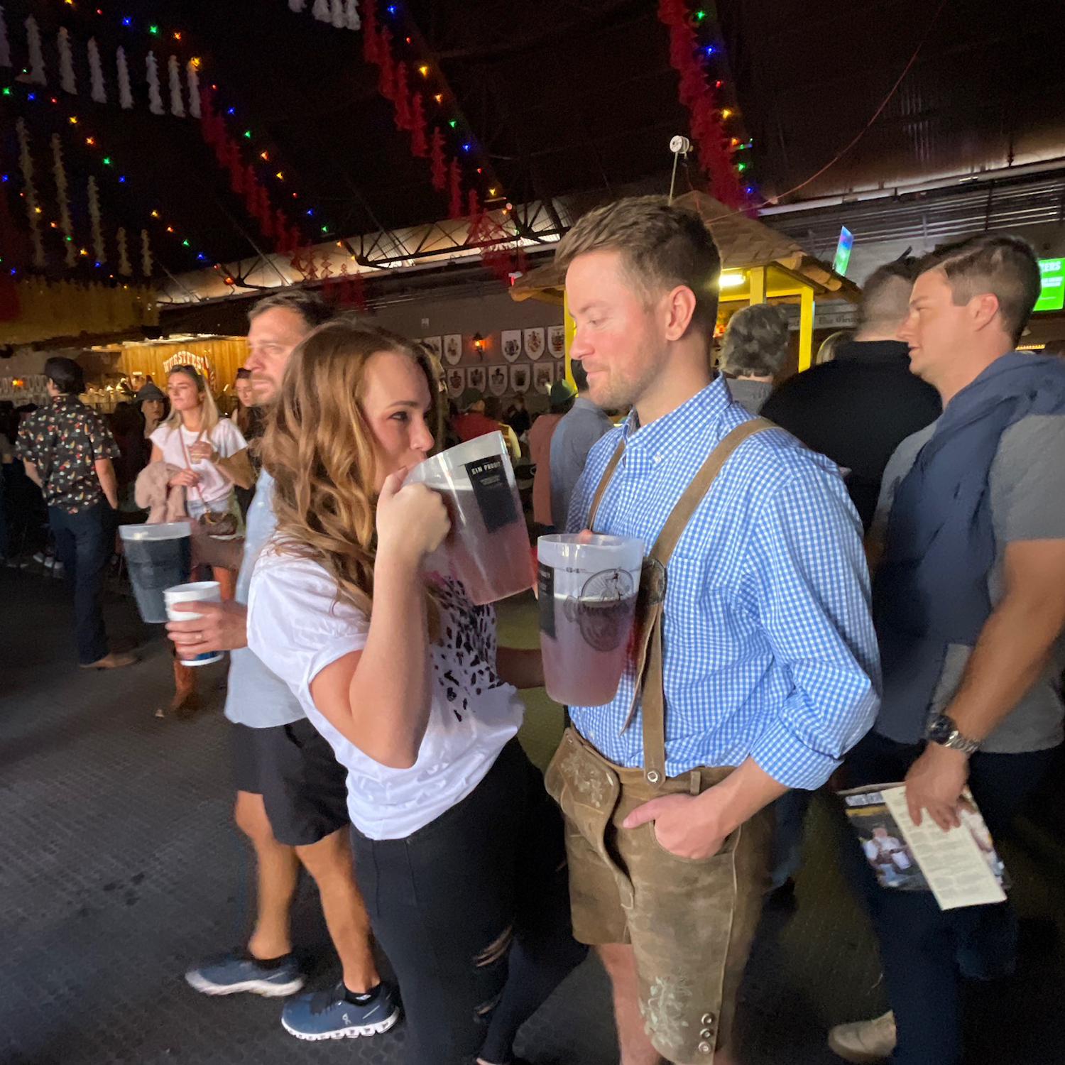 We never miss an opportunity to put Andrew in Lederhosen, Wurstfest!