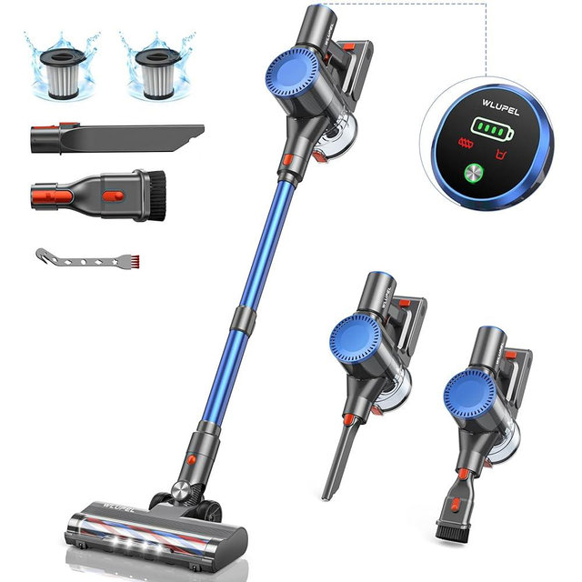 WLUPEL Cordless Vacuum Cleaner, 30KPA 400W Powerful Stick Vacuum with 45Mins Detachable Battery, 80000RMP Lightweight Handheld Vacuum with Adjustable Suction Modes for Hard Floor/Carpet/Pet Hair/Car