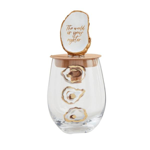 World Oyster Wine Glass And Stopper Set