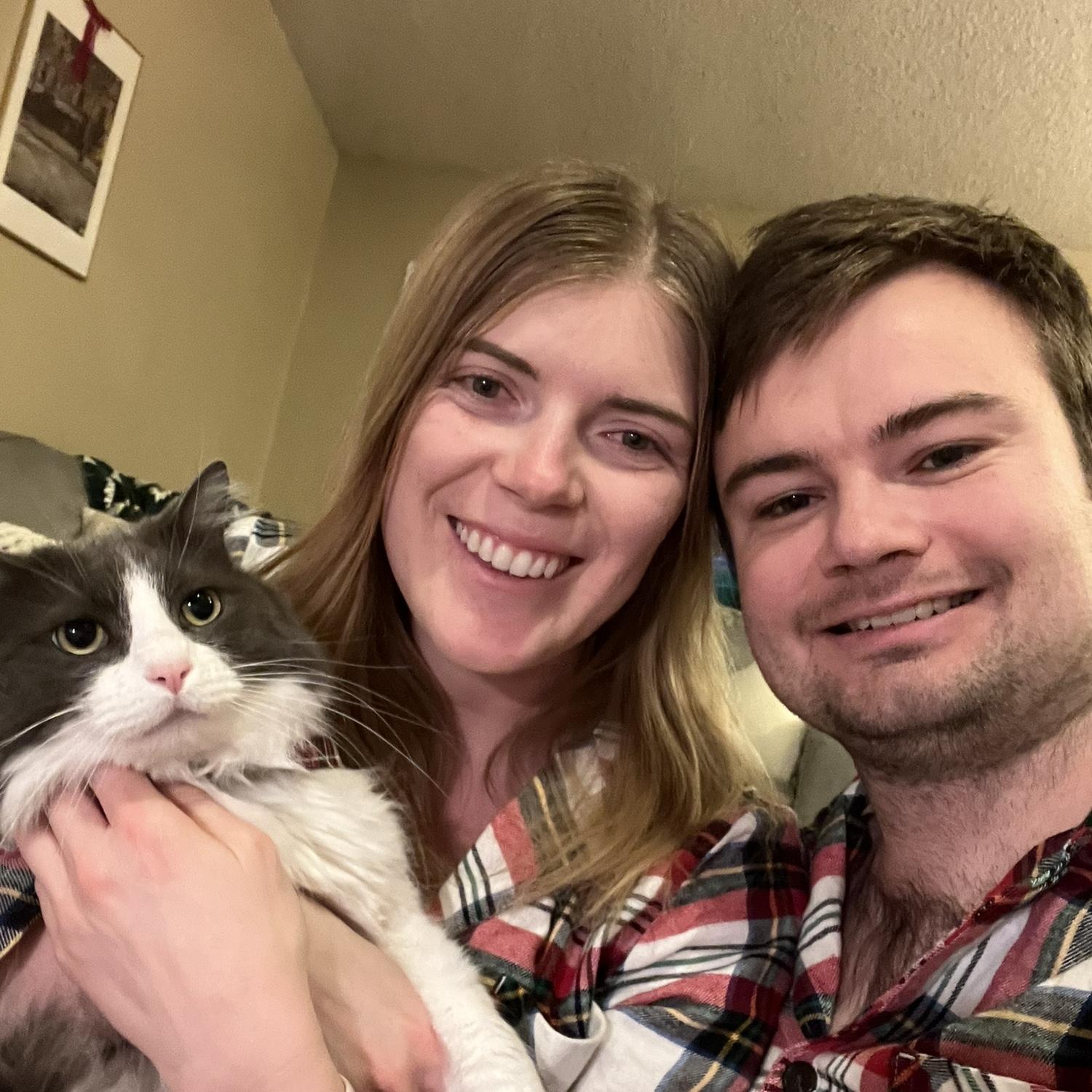 Matching Christmas Pjs and our cat Zion