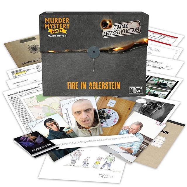 Murder Mystery Party Case Files: Fire in Adlerstein Unsolved Mystery Detective Case File Game Play Alone, w/ Friends, Family or for Couples Date Night Ages 14+ from University Games , Grey