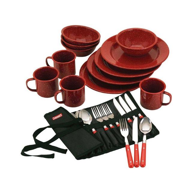 Coleman 24-Piece Enamel Dinnerware Set Red One Size