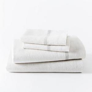 Belgian Linen Border Stripe Sheet Set, Queen, White