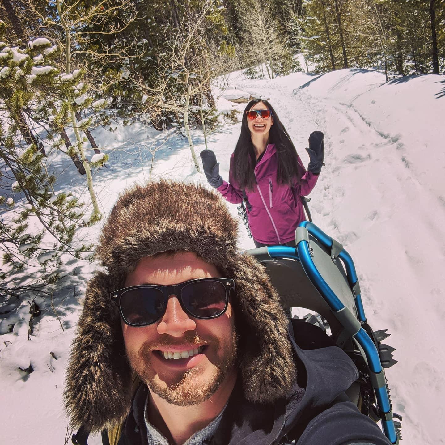 Testing out our snowshoes for the first time in Vail, Co during COVID