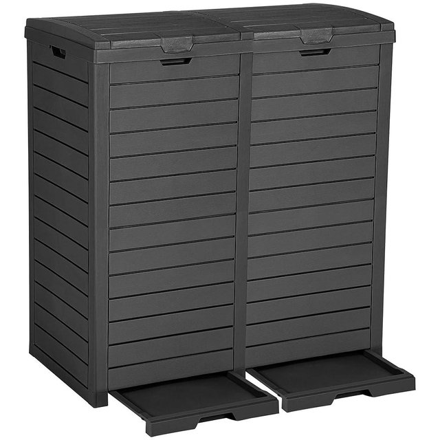 DWVO 76 Gallon Outdoor Resin Trash Can with Dual Lid and Drip Trays, 248 Quart Hideaway Garbage Bin for Porch, Backyard, Deck, Patio, Poolside, Easy Maintenance, 30.7''L x 16.3''W x 33.9''H (Black)