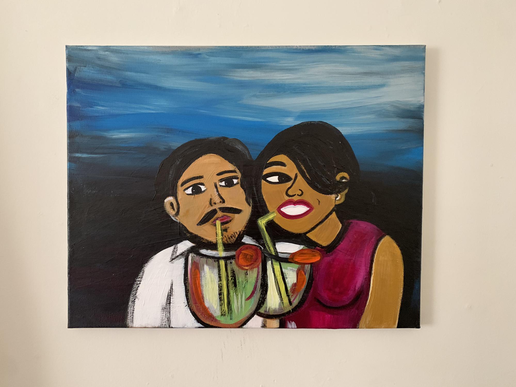 My beautiful and talented cousin Clarissa painted this picture of us based on the picture of our first time in Granada.