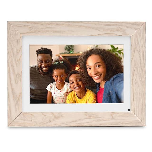 Simply Smart Home Photoshare 10” WiFi Digital Picture Frame, Send Pics from Phone to Frames, 8 GB, Holds 5,000+ Photos, HD Touchscreen, White Wash Wood Frame, Easy Setup, No Fees