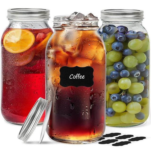 ComSaf Large Mason Jars 64oz Half Gallon 3 Pack, Wide Mouth Mason Jars with Lids and Seal Bands, Glass Canning Jars for Pickling, Jam, Jelly, Salad, Desert, Shower Wedding Favors