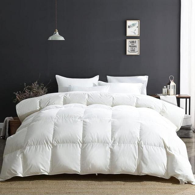 APSMILE King Size Luxury 100% Organic Cotton All Season Down Feather Fibers Comforter, Extra Fluffy Medium Warmth Duvet Insert(106x90, Ivory White)