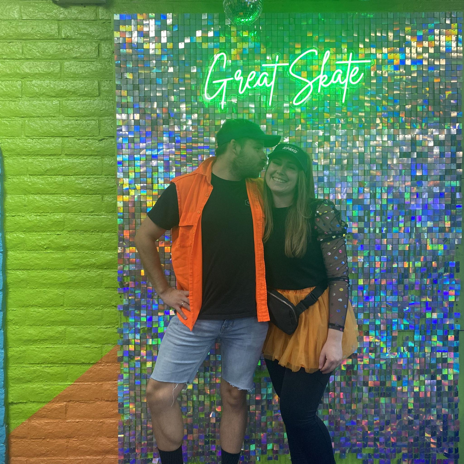 Our 80's theme roller skating date. Outfits were thrifted!