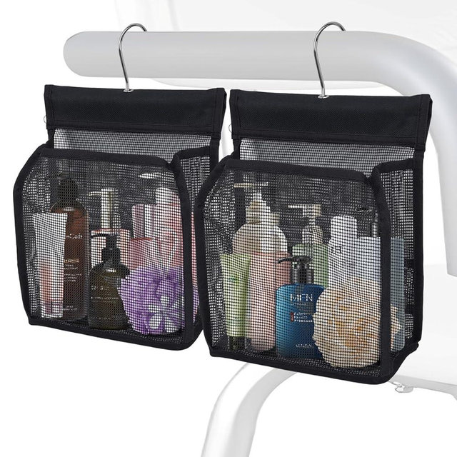 ieddet 2 Pack Hanging Shower Caddy for Shower Chair, Mesh Shower Caddy with Hooks for Elderly, Pregnant, Patient, and Disabled, Also Suitable for Dorm, Gym, RV, Travel and Kitchen