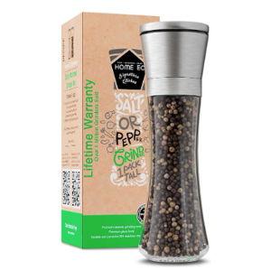 HOME EC Original Stainless Steel Salt or Pepper Grinder 1pk - Adjustable Ceramic Sea Salt Grinder or Pepper Mill - Tall Glass Spice Shaker - Spice Mill w/EBook