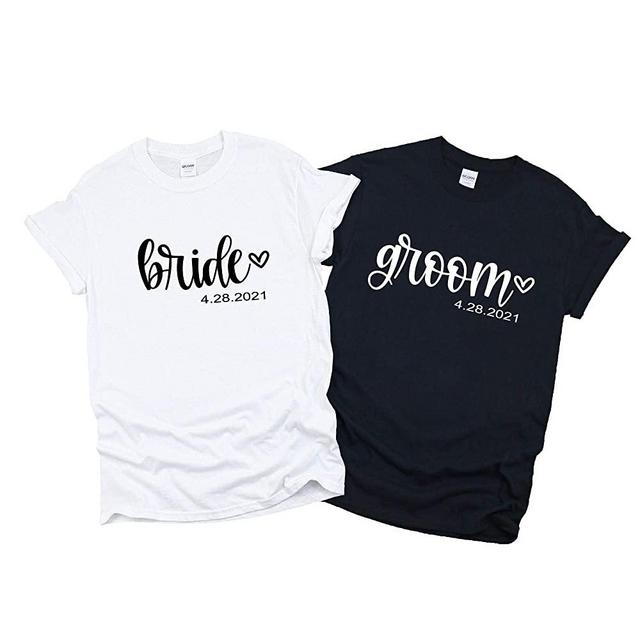 Bride and Groom Mr and Mrs Couples Custom T Shirts, Just Married His and Hers Engagement, Wedding, Anniversary, Honeymoon T Shirts