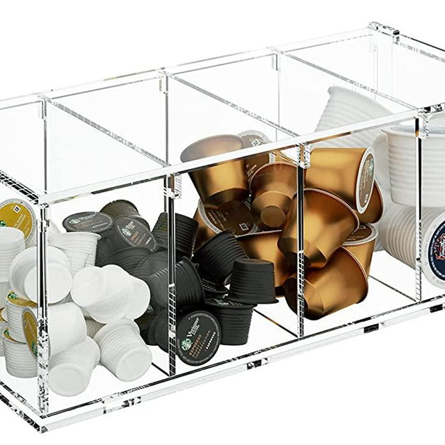 Coffee Capsule Holder Acrylic Box K Cup Holder Coffee Pod Storage Clear Acrylic 4 Compartment with Lid Organizer Coffee Bar Accessories