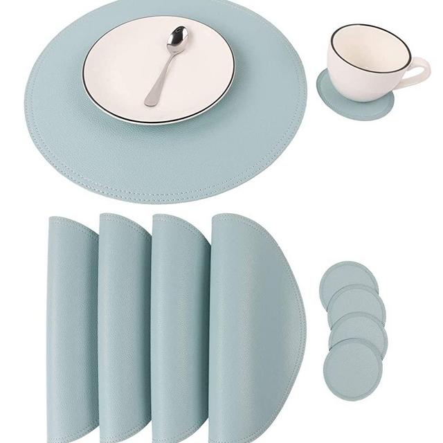 Jovono Faux Leather Round Placemats and Coasters, Coffee Mats Kitchen Table Mats, Waterproof, Easy to Clean for Kitchen Dining Round Table