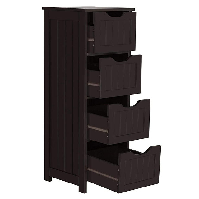 Yaheetech Bathroom Floor Cabinet, Wooden Side Storage Organizer Free-Standing Cabinet with 4 Drawers for Bathroom/Bedroom/Hallway/Living Room, Espresso