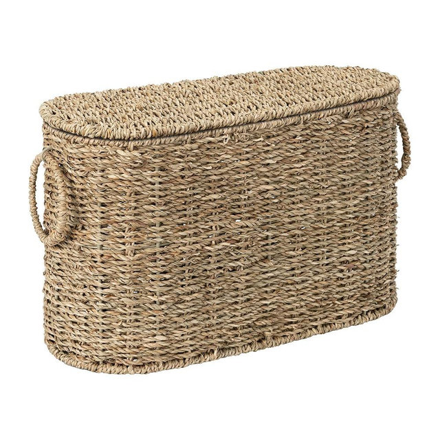StorageWorks Toilet Paper Storage with Lid, Toilet Paper Storage Holder for 6 Regular Rolls, Wicker Basket for Bathroom, Natural Seagrass