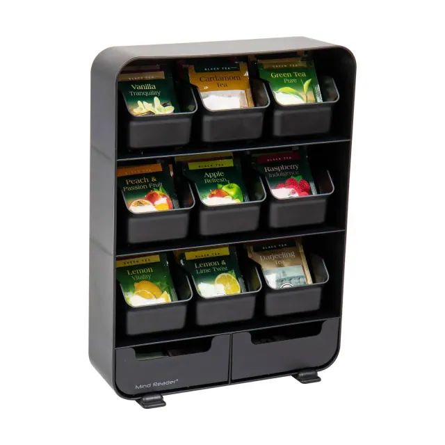 Mind Reader Standing Tea Bag Organizer Black: Coffee Bar & Espresso Accessories, Metal & Plastic, 13.75" Height