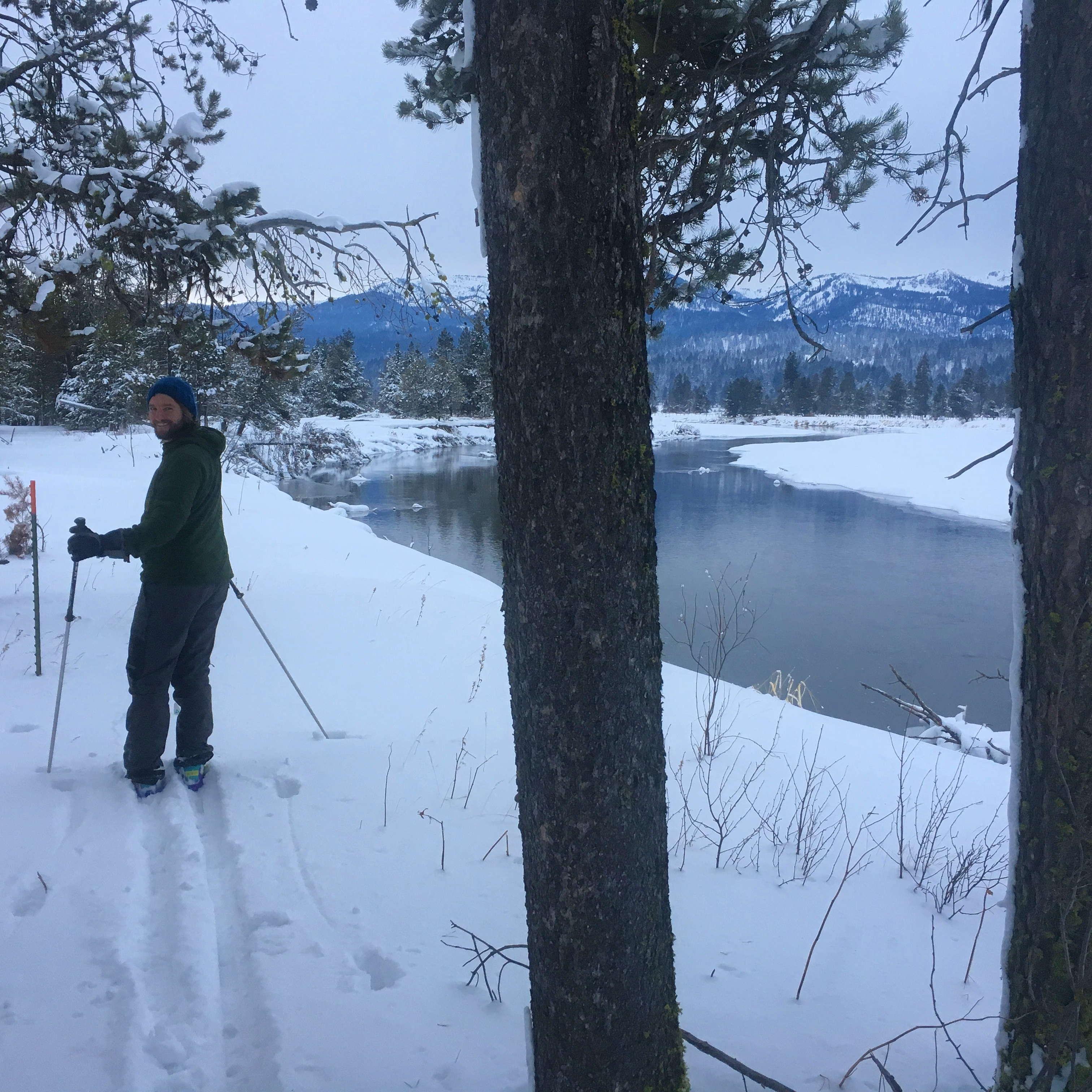 Cross-country skiing along the Payette River on campus in Idaho.