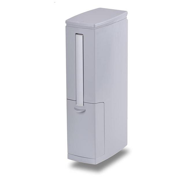 COMODID Slim Bathroom Trash Can with pop-up Lid, 3 in1 Trash can with Brush&Holder,for RV, 5 Liter Garbage Can with Press Top Lid, White Rectangular Modern Waste Can for Bathroom, Grey